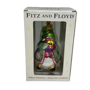 VTG Fitz & Floyd 7" Glass Christmas Ornament Snowman Beanie Hat Holiday Decor